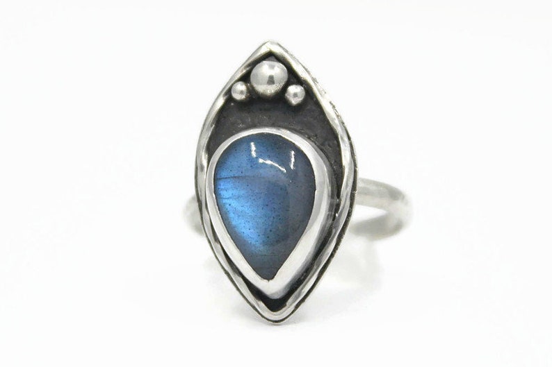 Labradorite Teardrop Silver Ring, Size 8.5 image 1