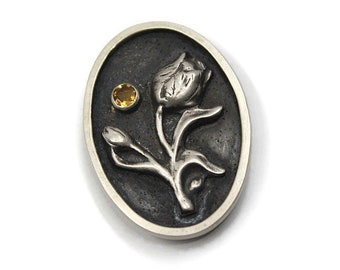 Oval Tulip Brooch, Sterling Silver and Citrine