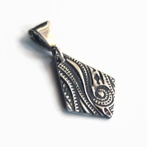 Silver Pendant, Curls and Swirling Lines, Sterling Silver, Upside-down Kite shape, metal clay, handmade