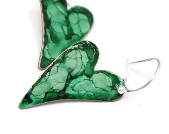 Green Copper Heart Earrings