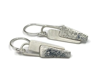 Sterling Silver Earrings, Two Rounded Rectangle Drop