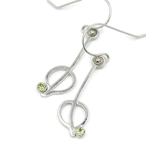 Sterling Silver and Peridot Leaf Outline Earrings