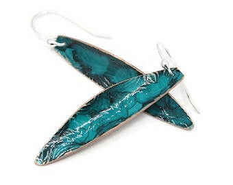 Blue Copper Curved Wings Earrings