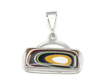 Fordite and Sterling Silver Rectangular Pendant