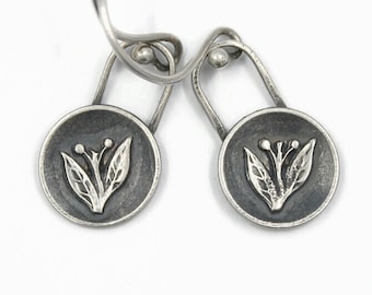 Sterling Silver Earrings, Leaves and Berries, Tiny Discs with Loop