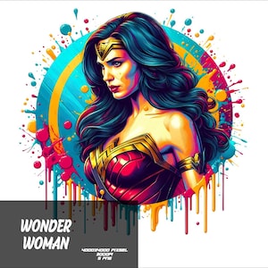 5 PNG Superhero W-Woman Png Superhero Splash and Watercolor Png W-WomanTransparent PNG file for Sublimation