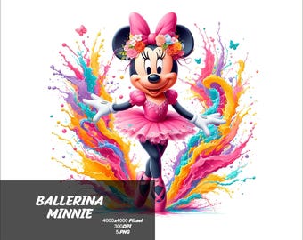 5 PNG Ballerina Minnie Png Mouse Splash and Watercolor Png  Minnie Transparent PNG file for Sublimation Ballerina Mouse PNG