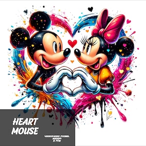 5 PNG Heart Mickey and Minnie Png Lover Mouse Splash and Watercolor Png Minnie and Mickey Transparent PNG file for Sublimation