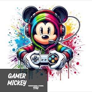 5 PNG Gamer Mickey Png Mouse Splash and Watercolor Png Mickey Transparent PNG file for Sublimation Gamer Mouse PNG