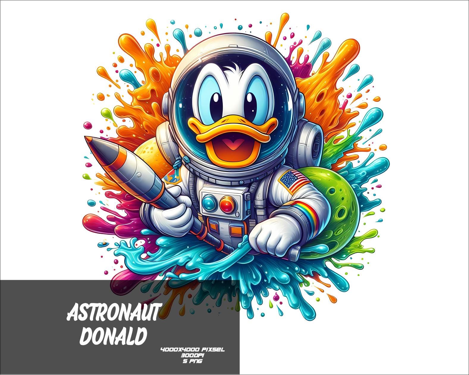 5 PNG Astronaut Donald Png Splash and Watercolor Png Duck