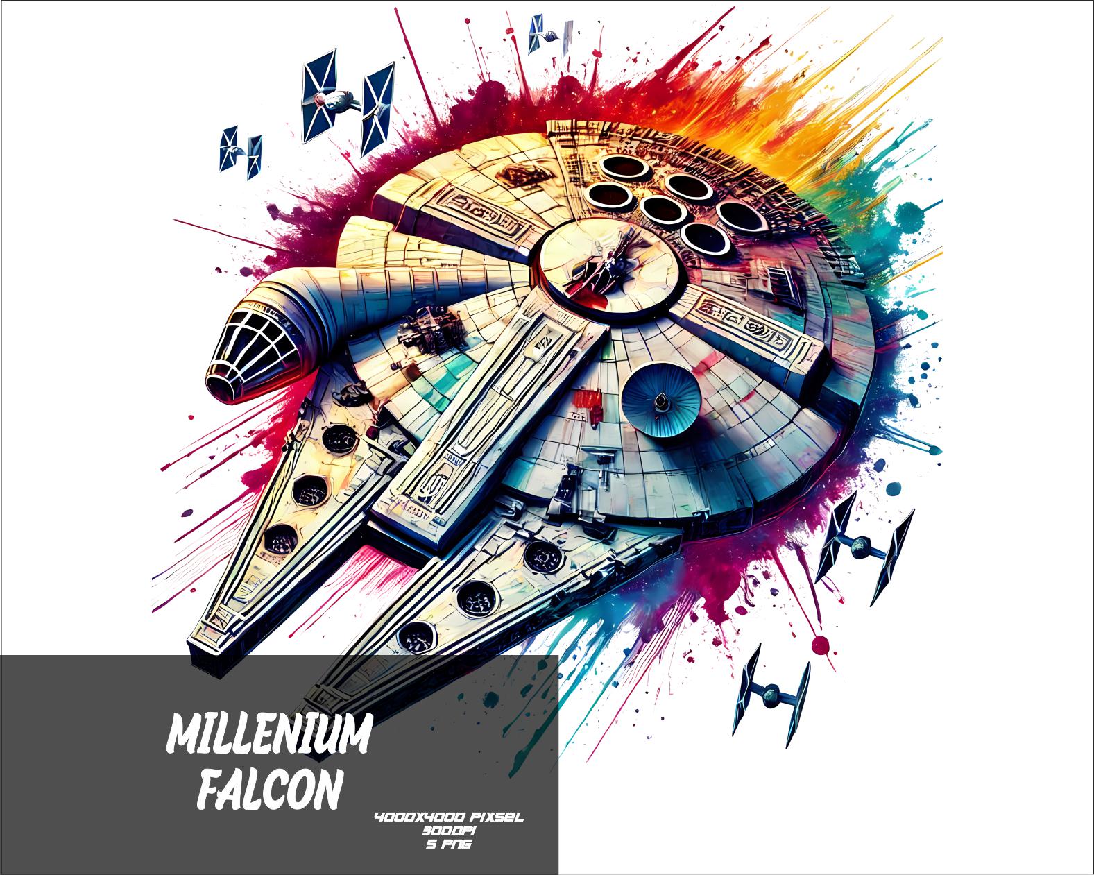 5 PNG StarWars Millennium Falcon Png Splash y acuarela Png Archivo PNG transparente para sublimación