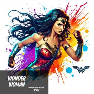 5 PNG Superhero W-Woman Png Superhero Splash and Watercolor Png W-WomanTransparent PNG file for Sublimation