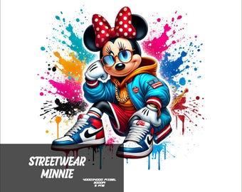5 PNG Streetwear Minnie Png Mouse Splash et aquarelle Png Minnie Fichier PNG transparent pour sublimation Streetwear Mouse PNG