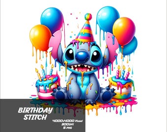 5 PNG Birthday Stitch Png  Stitch Splash and Watercolor Png Stitch Transparent PNG file for Sublimation Birthday Stitch PNG