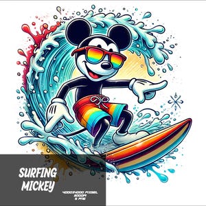 5 PNG Surfing Mickey Png Mouse Splash and Watercolor Png Mickey Transparent PNG file for Sublimation Surfing Mouse PNG
