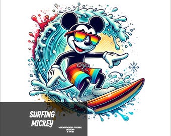 5 PNG Surfing Mickey Png Mouse Splash and Watercolor Png Mickey Transparent PNG file for Sublimation Surfing Mouse PNG