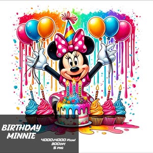 5 PNG Birthday Minnie Png Mouse Splash and Watercolor Png Minnie Transparent PNG file for Sublimation Birthday Minnie PNG
