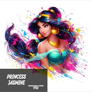 5 PNG  Princess Png Jasmine Splash and Watercolor Png Transparent PNG file for Sublimation