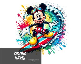 5 PNG Surfing Mickey Png Mouse Splash and Watercolor Png Mickey