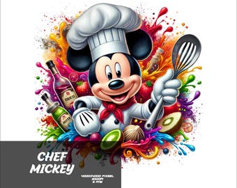 5 PNG Chef Mickey Png Chef Mouse Splash et aquarelle Png Mickey Fichier PNG transparent pour sublimation Chef Mickey PNG