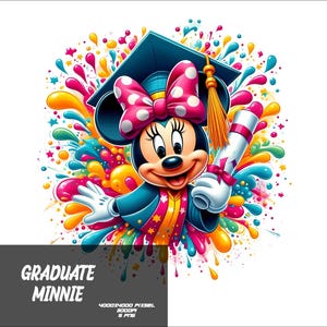 5 PNG Graduate Minnie Png Mouse Splash and Watercolor Png  Minnie Transparent PNG file for Sublimation Graduate Mouse PNG