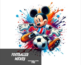 5 PNG Footballer Mickey Png Mouse Splash and Watercolor Png Mickey Transparent PNG file for Sublimation Footballer Mouse PNG