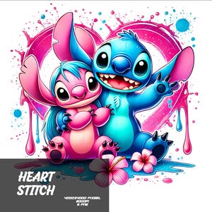5 PNG Heart Pink Stitch and Stitch Png Stitch Splash and Watercolor Png Stitch Transparent PNG file for Sublimation