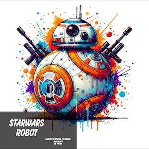5 png Starwars BB-8 Robot Png Splash en aquarel Png Starwars Robot transparant png-bestand voor sublimatie