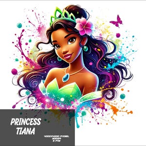 5 PNG  Princess Png Tiana Splash and Watercolor Png Transparent PNG file for Sublimation