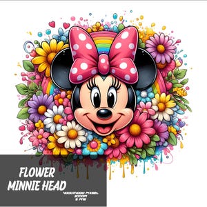 5 PNG Flower Minnie Head Png Mouse Splash and Watercolor Png  Minnie Transparent PNG file for Sublimation Flower Mouse PNG