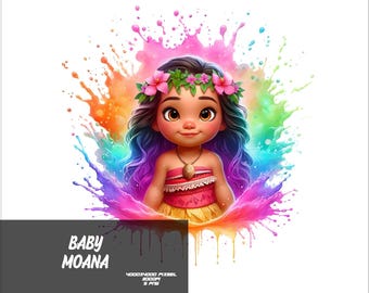5 PNG Baby Princess Png Baby Vaiana Splash och Akvarell Png Transparent PNG-fil för sublimering