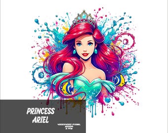5 PNG  Princess Mermaid Png Ariel Splash and Watercolor Png Transparent PNG file for Sublimation
