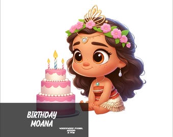 5 PNG Baby Födelsedag Prinsessa Png Baby Vaiana Splash och Akvarell Png Transparent PNG-fil för Sublimering