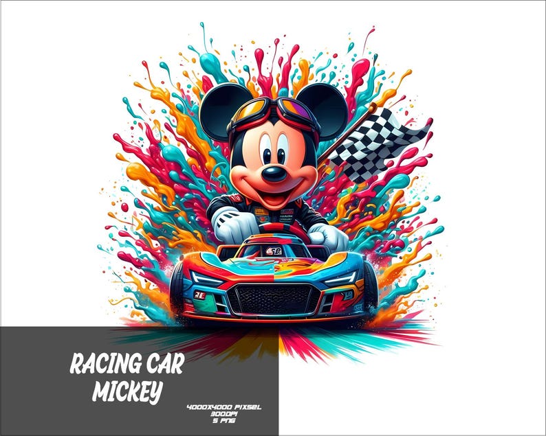 Mickey Racers Flag 5 PNG Racing Car Mickey Png Mouse Splash and Watercolor Png Mickey ...