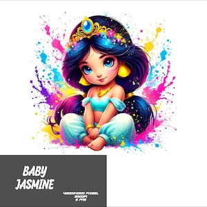 5 PNG Baby Princess Png Baby Jasmine Splash and Watercolor Png Transparent PNG file for Sublimation