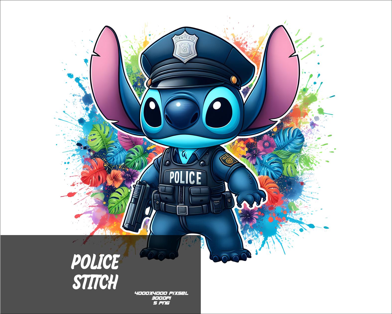 5 PNG Police Stitch Png Stitch Splash and Watercolor Png  Stitch Transparent PNG file for Sublimation
