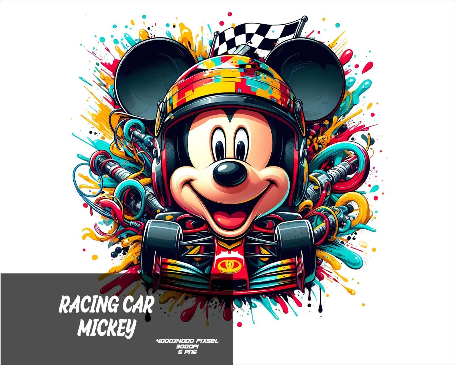 5 PNG Racing Car Mickey Png Mouse Splash and Watercolor Png Mickey ...