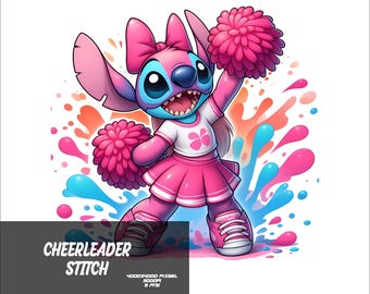 5 PNG Cheerleader Pink Stitch Png  Stitch Splash and Watercolor Png Stitch Transparent PNG file for Sublimation Cheerleader Stitch PNG