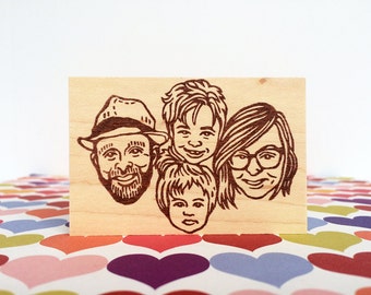 4 people or pet Family portrait stamp/ Portrait Stamp/ Wedding invitation stamp/ Christmas gift/ Any texts on rubber stamp for FREE