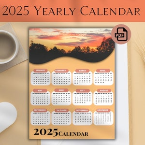 2025 Year at a Glance Calendar, Functional Wall Calendar, 1 Page PDF Instant Download Calendar,Yearly Calendar Printable, Letter Size and A4
