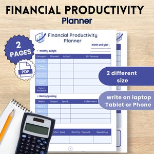 Planificador de Productividad Financiera: Seguimiento de Presupuesto y Gastos (PDF imprimible)