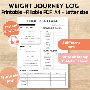 Printable Weight Loss Tracker: Fitness & Meal Planner (Digital Download)