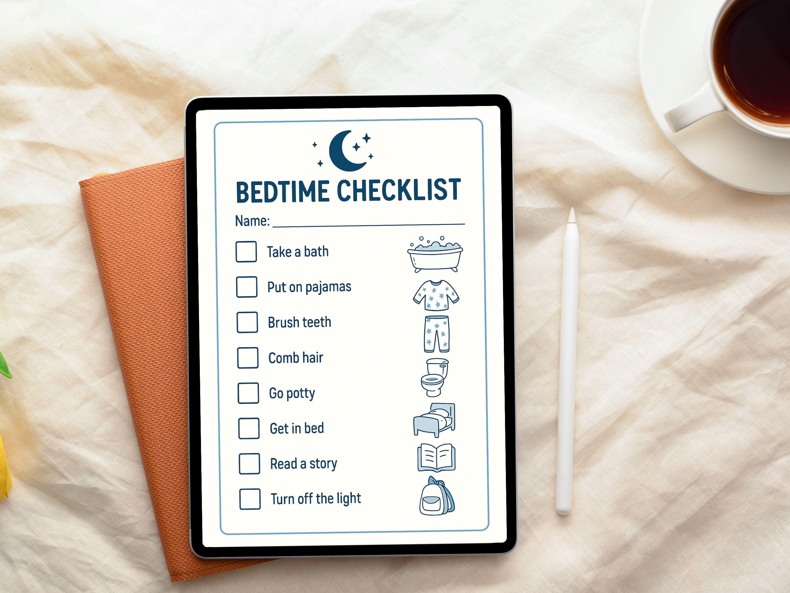 Printable Bedtime Checklist for Kids: A4 Nighttime Routine Chart (PDF ...