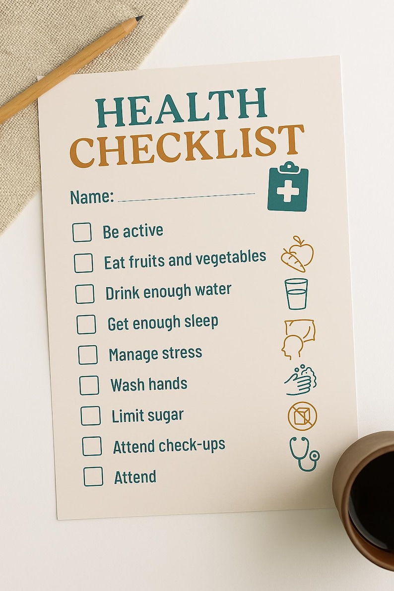 Printable Health Checklist for Daily Wellness Routine | A4 Wellness ...