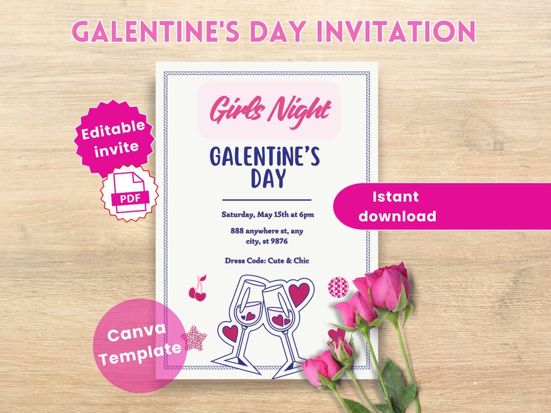 Editable Galentine's Day Invitation: Girls' Night Canva Template ...