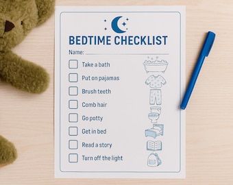 Kids Bedtime Routine Chart | Visual Night Schedule Checklist (A4 PDF Download)