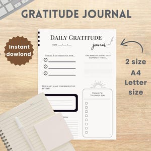 Diário de gratidão para impressão – Planejador de autocuidado e atenção plena, planilha de reflexão, rastreador de positividade e bem-estar (A4 e PDF carta)