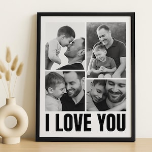 Decorazione murale personalizzata per la festa del papà / Collage fotografico personalizzato di papà e figlio / Decorazione murale in bianco e nero per papà / Regalo modificabile per papà