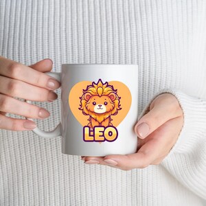 Taza del zodiaco Leo - Taza de café astrológica - Regalo Leo para mujeres y hombres - Taza con el signo del horóscopo - Diseño de dibujos animados de Leo - Regalo de cumpleaños