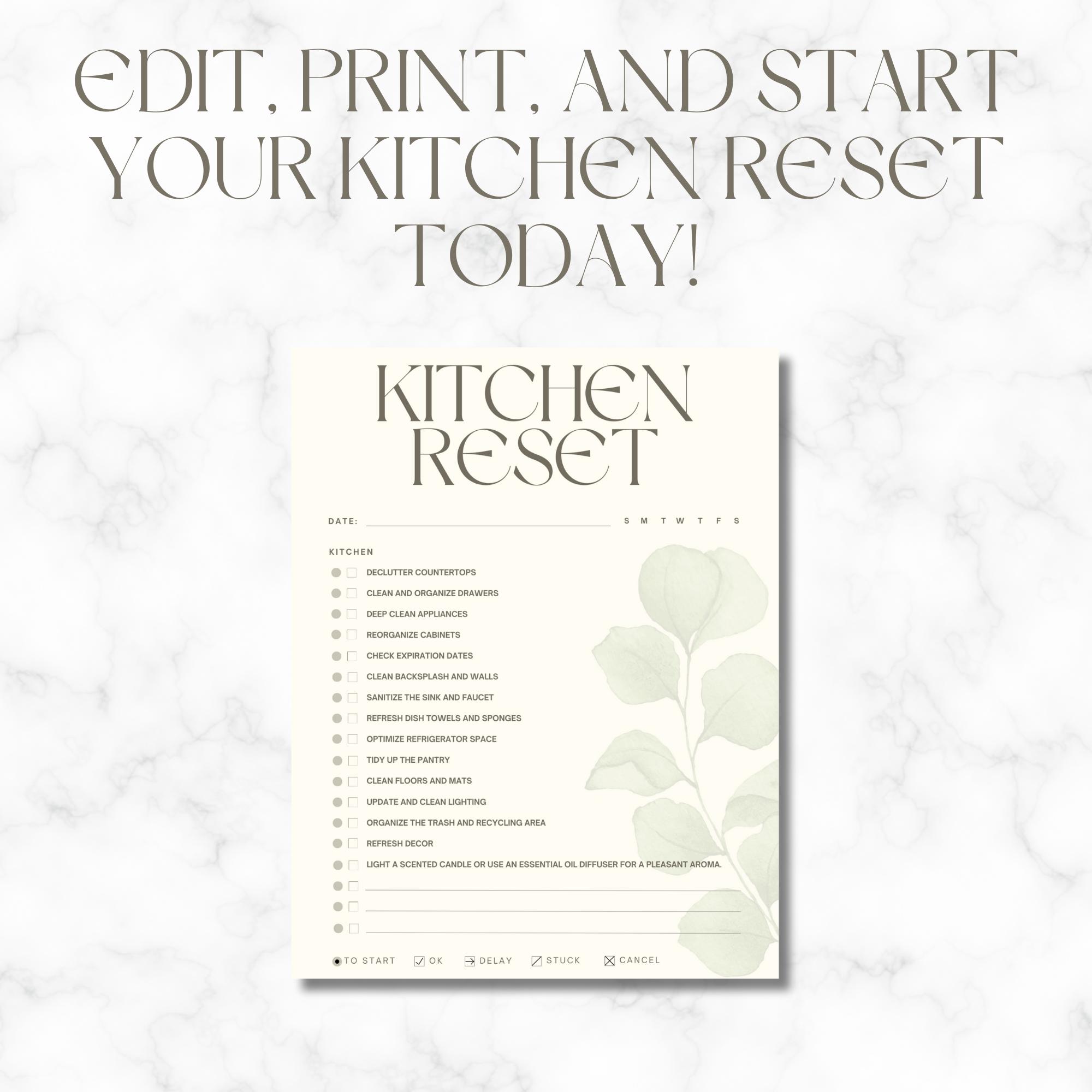 Kitchen Reset Checklist PDF + BONUS Bathroom Reset Checklist - Ultimate ...